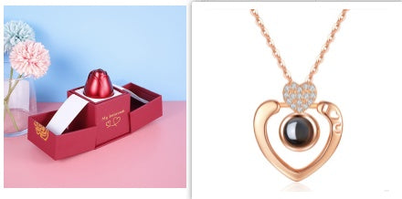 Cadeaux de Saint-Valentin Tendance : Boîte à Bijoux en Métal avec Rose et Collier