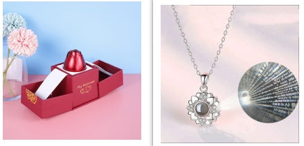 Cadeaux de Saint-Valentin Tendance : Boîte à Bijoux en Métal avec Rose et Collier