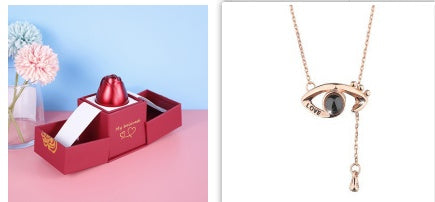 Cadeaux de Saint-Valentin Tendance : Boîte à Bijoux en Métal avec Rose et Collier